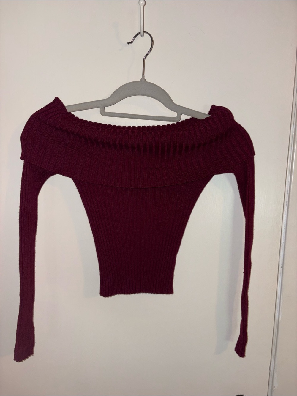 Forever 21 Off-the-Shoulder Ribbed Crop Sweater - Wine